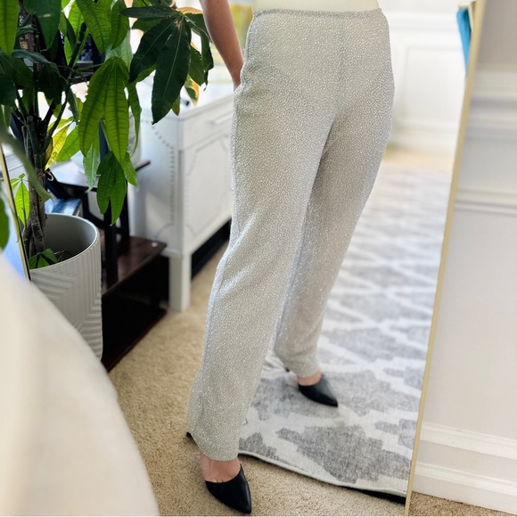 Badgley Mischka Runway Fully Beaded Ivory Pants - Picture 8 of 10